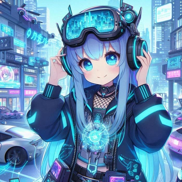 Hình anime cyberpunk không gian số hóa