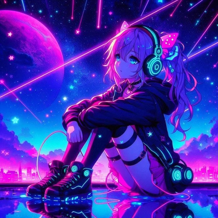 Hình anime cyberpunk nhịp sống hiện đại
