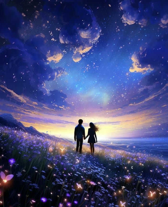 Hình anime đôi lãng mạn ánh đèn