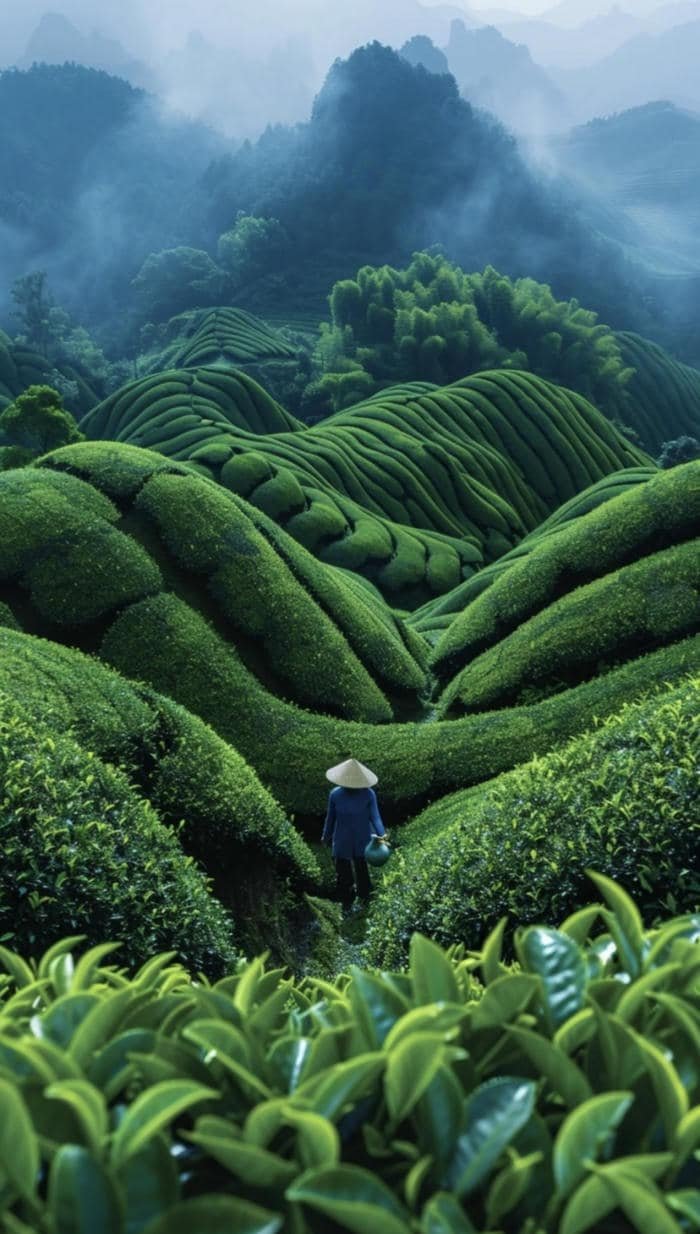 Hình nền đồi chè xanh siêu đẹp