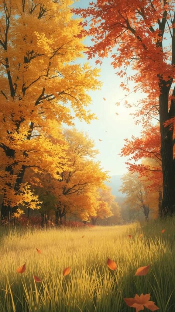 Hình nền lá mùa thu rơi chiều