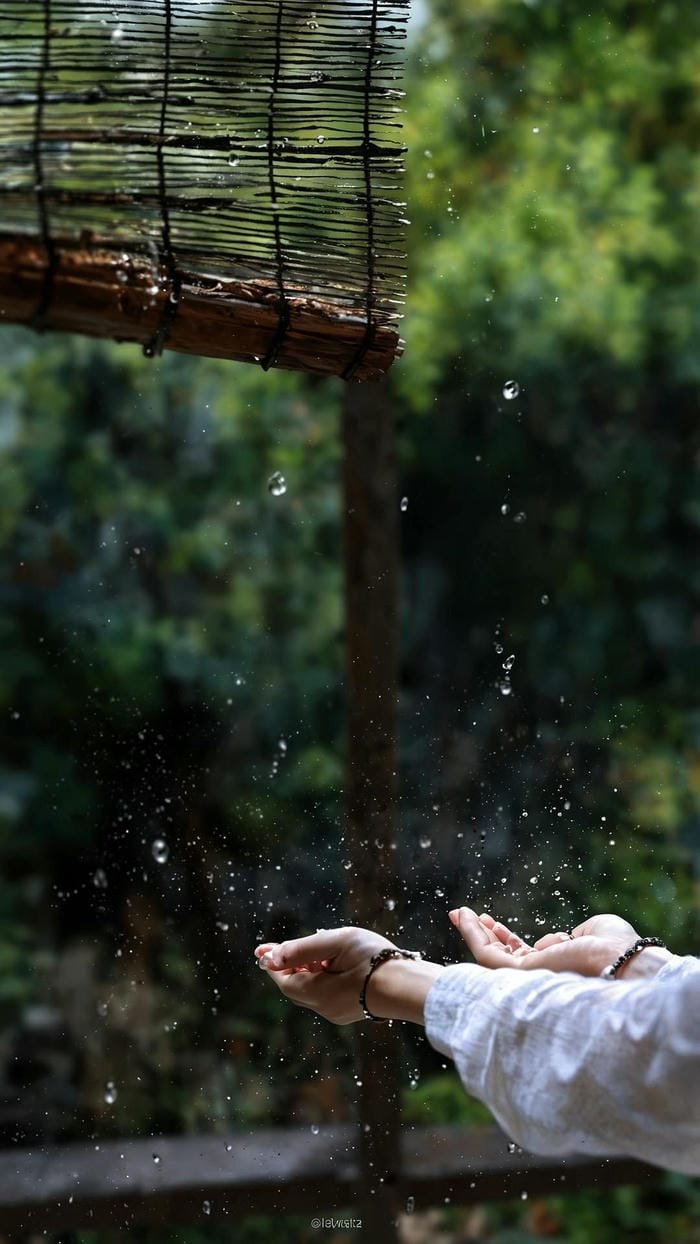 Hình nền mưa lãng mạn dơ tay ra hứng