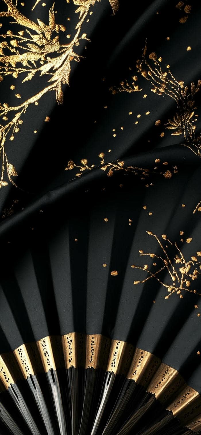Hình nền quạt đen hoạ tiết vàng