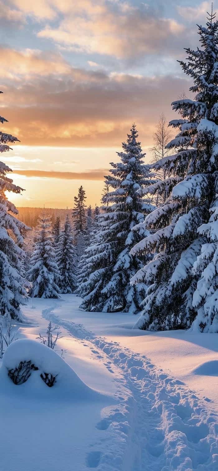 Hình nền tuyết trắng trên đồi cây