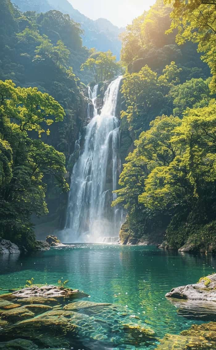 Hình phong thuỷ thác nước tĩnh tại