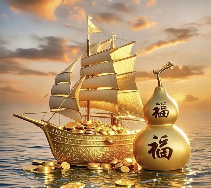 Hình phong thuỷ thuyền buồm rước lộc hài nhã