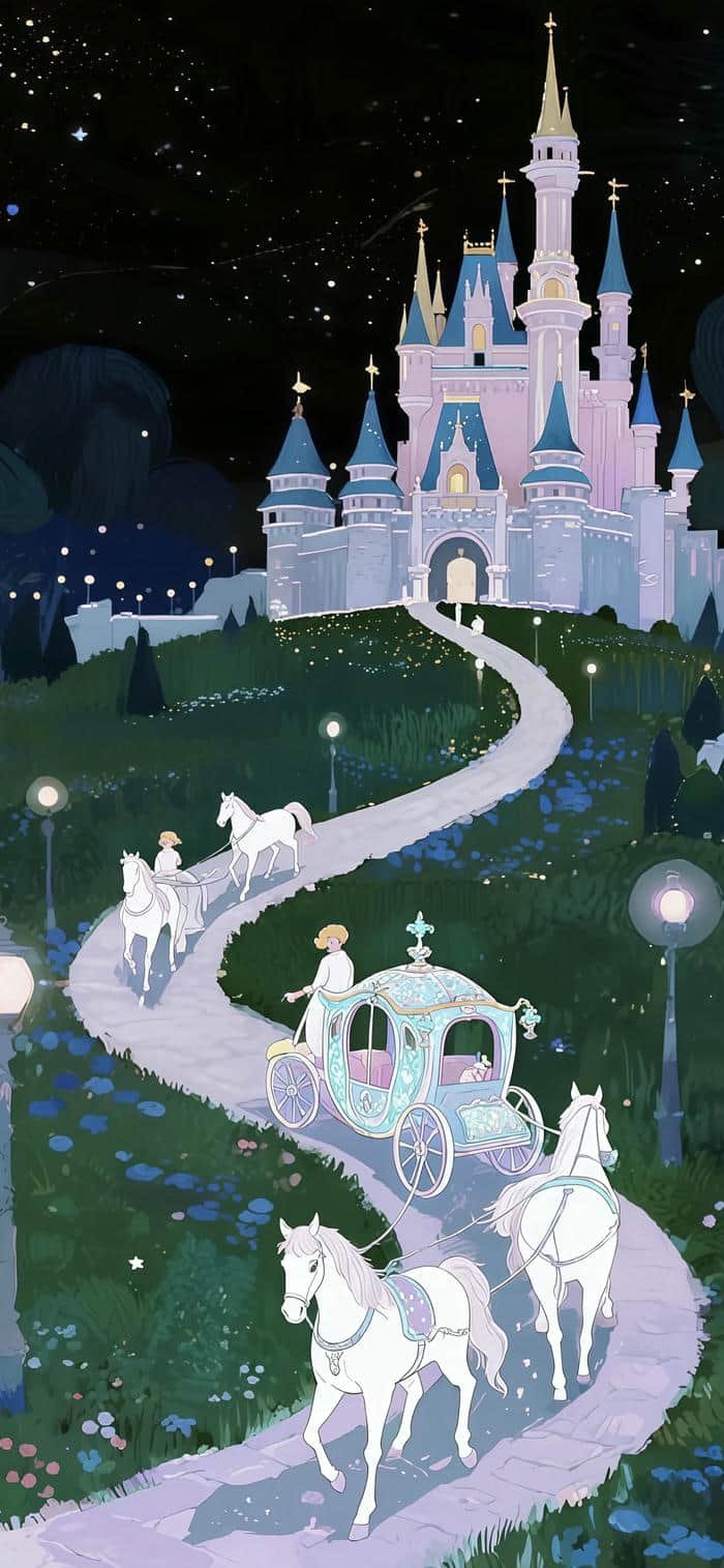 Lâu đài cổ tích đêm huyền ảo làm hình nền