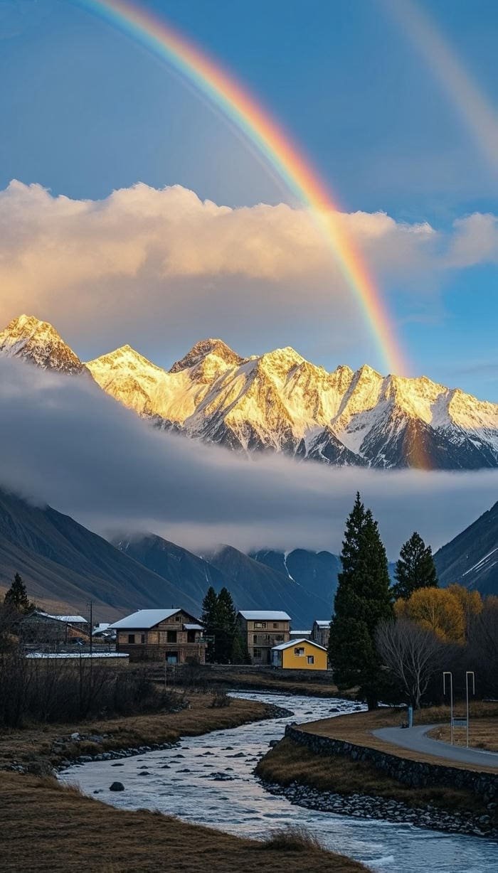 Nền cầu vồng rực rỡ trên núi
