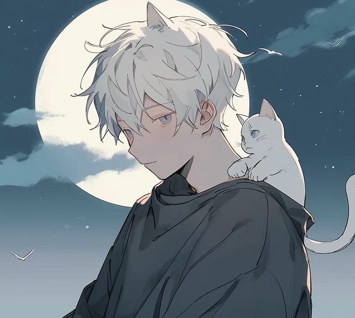 ảnh anime boy tóc trắng cool ánh mắt vô cảm