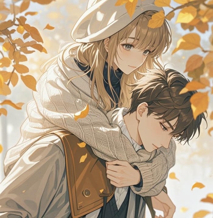 ảnh anime cặp đôi bên lá thu