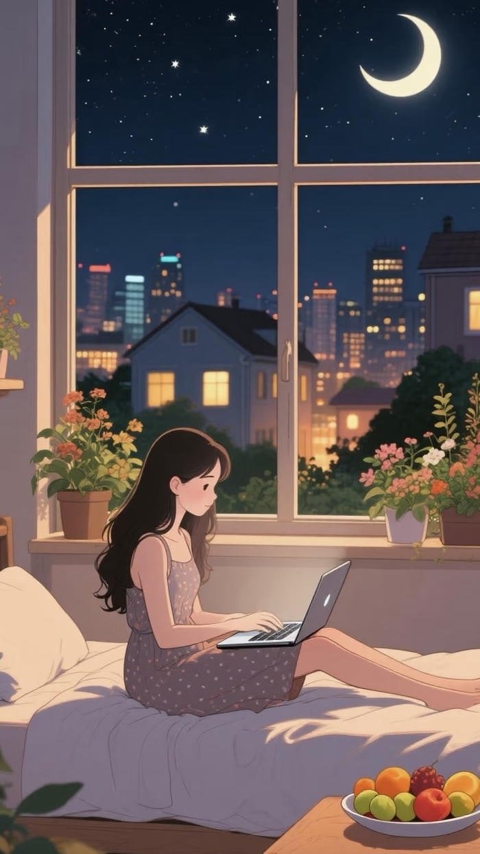 ảnh anime chill buổi tối thư giãn