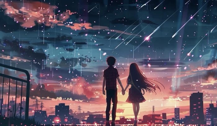 ảnh anime đôi lãng mạn trao nụ cười