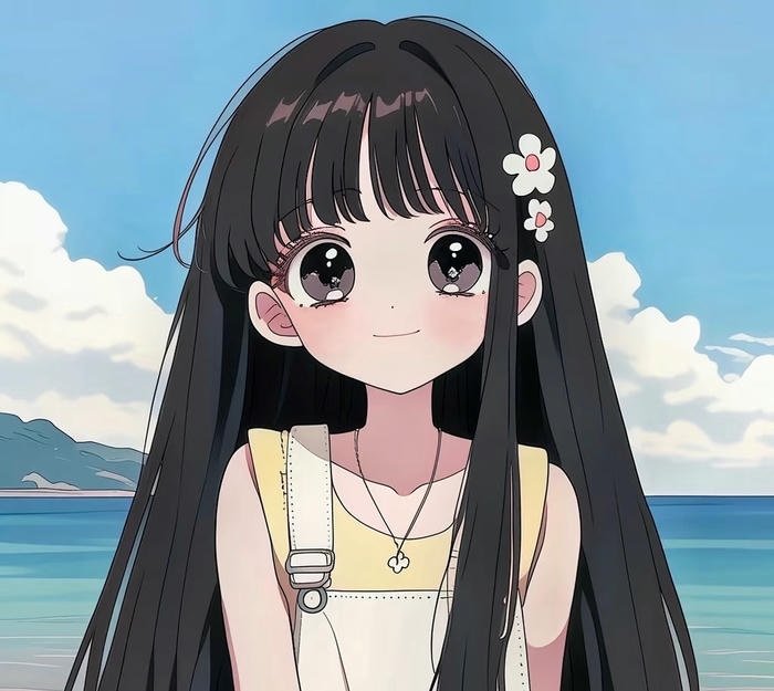 ảnh anime girl tóc đen dịu dàng ánh nhìn dịu êm