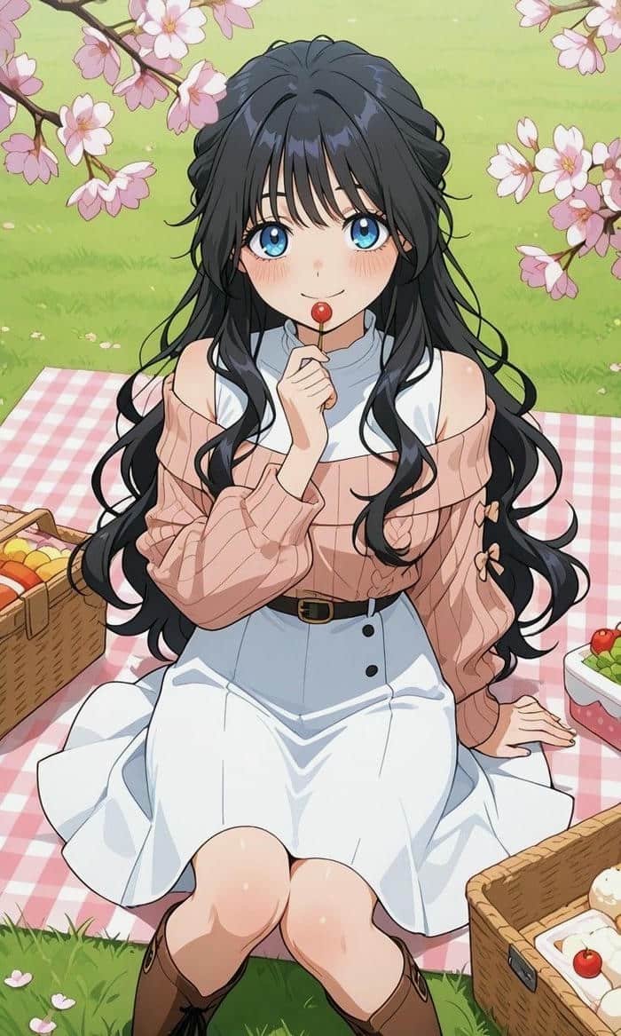 ảnh anime girl tóc đen dịu dàng tạo cảm giác bình yên