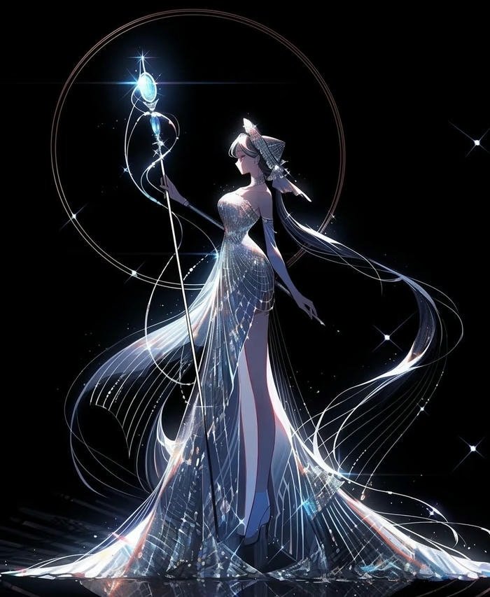 ảnh anime nữ hoàng quyền lực cầm quyền trượng