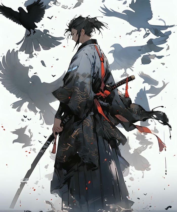 ảnh anime samurai cổ điển dáng đứng đầy khí phách