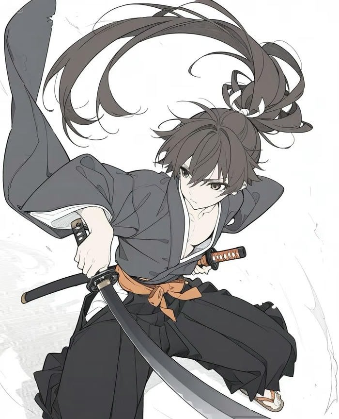 ảnh anime samurai cổ điển tạo dáng cầm kiếm