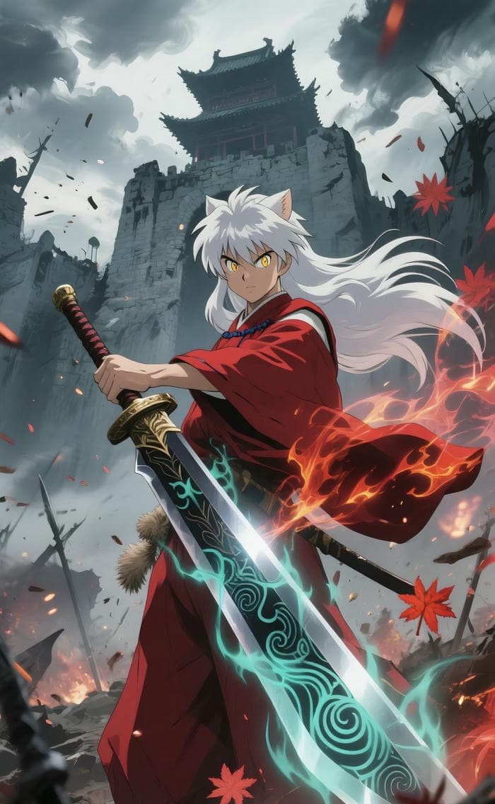 ảnh anime samurai cổ điển với thanh kiếm dài
