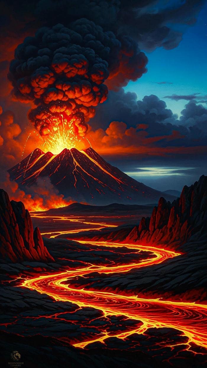 ảnh nền núi lửa đỏ rực chân thực