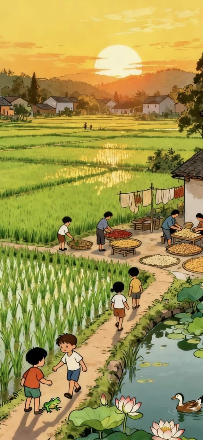 ảnh nền phong cảnh đồng quê nắng vàng ấm