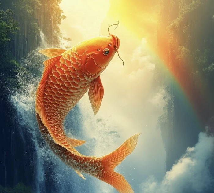 ảnh phong thuỷ cá chép vượt vũ môn thành công