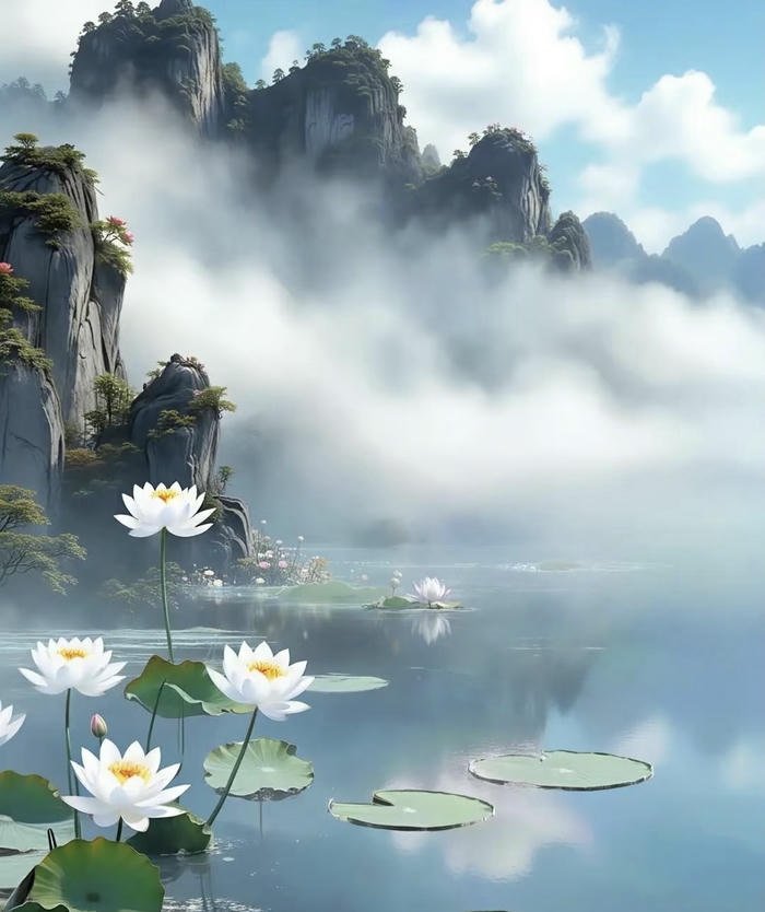 ảnh phong thuỷ sen nở an yên thư thái