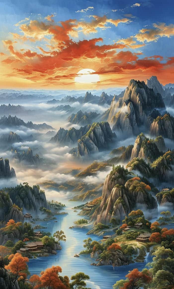 ảnh phong thủy sơn thủy may mắn