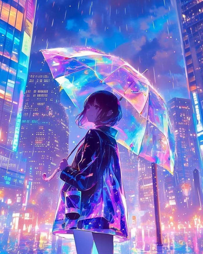 ánh sáng neon anime dịu nhẹ tinh tế