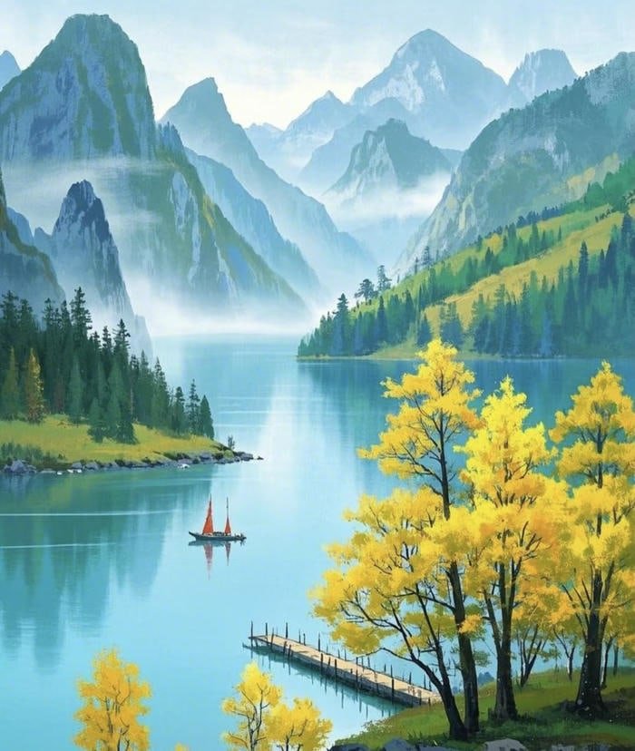 ảnh sơn thủy phong thủy an cư