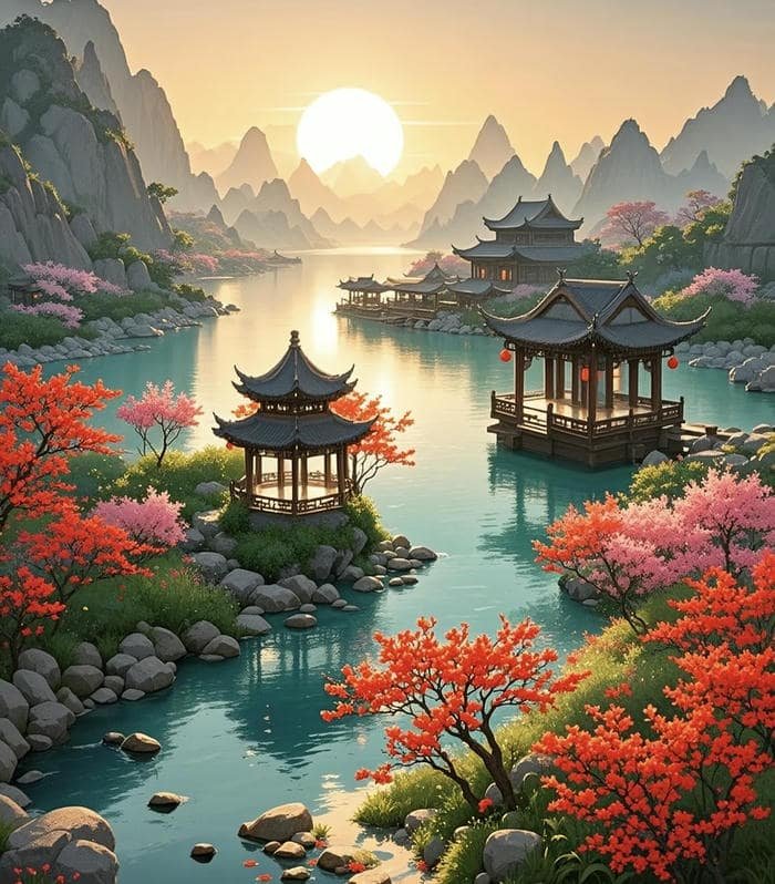 ảnh sơn thủy phong thủy sinh vượng