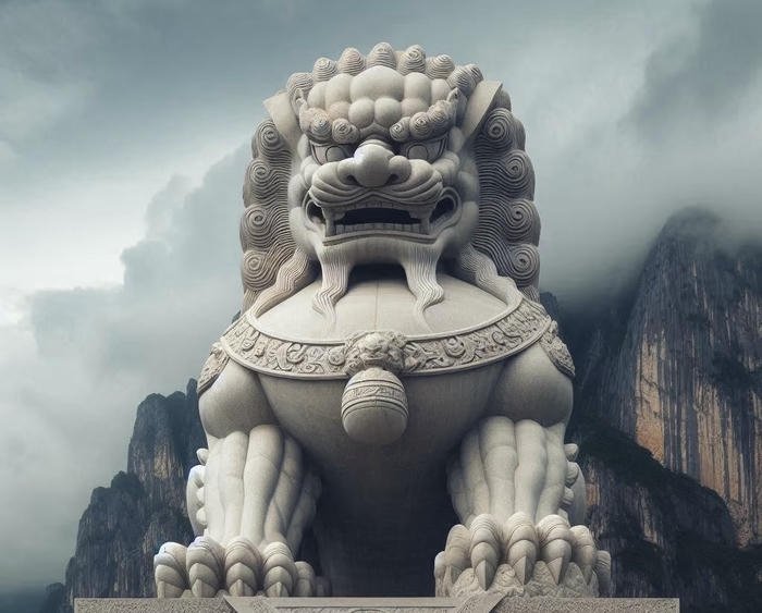 ảnh tượng sư tử đá tạc tinh xảo