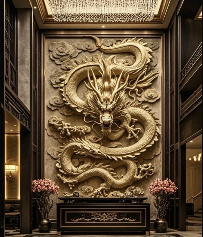 ánh vàng rực trên tường rồng