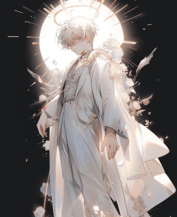 anime boy tóc trắng cool tạo dáng đầy ngầu