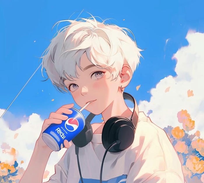 anime boy tóc trắng cool tạo dáng ngầu chất