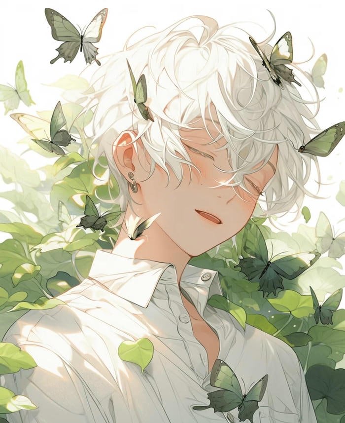 anime boy tóc trắng cool thần thái trầm lặng