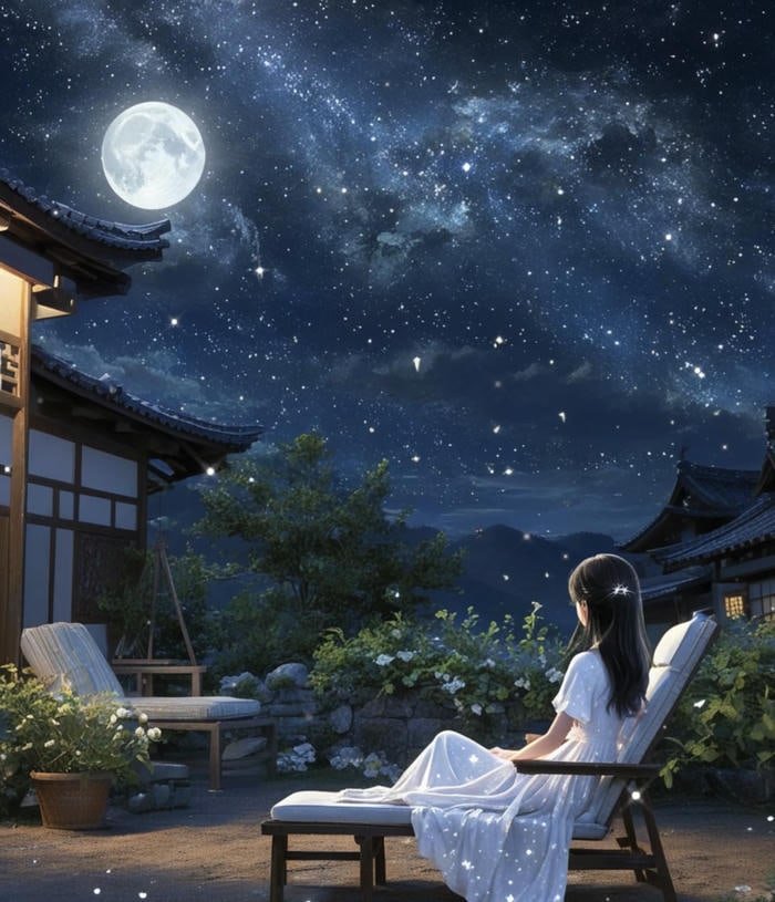 anime chill buổi tối dưới ánh trăng