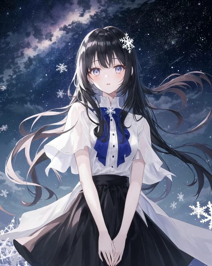 anime girl tóc đen dịu dàng phong cách nhẹ nhàng