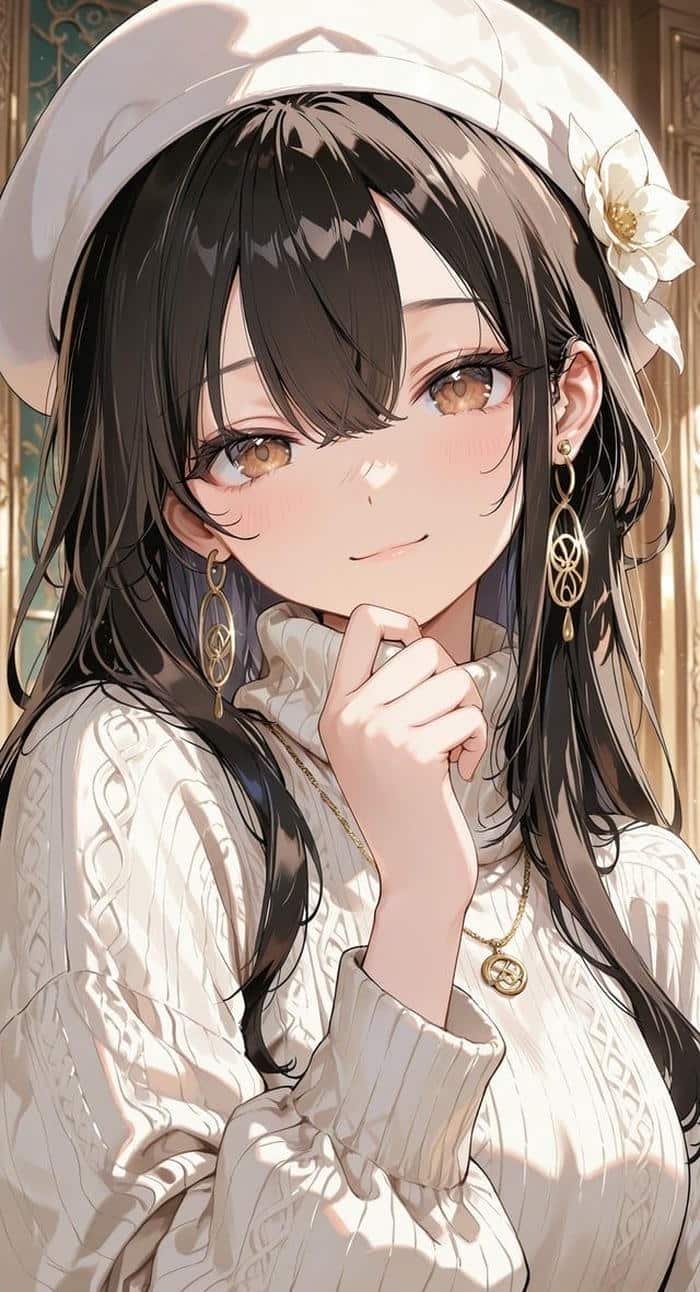 anime girl tóc đen dịu dàng phong cách tinh tế