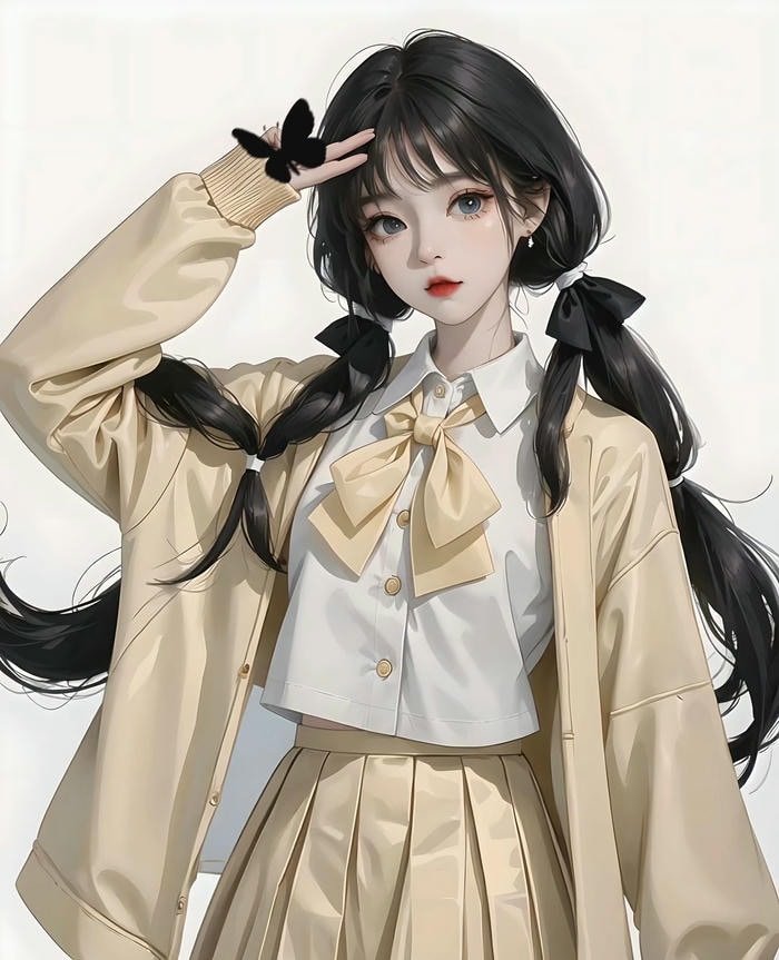 anime girl tóc đen dịu dàng vẻ đẹp hiền hòa