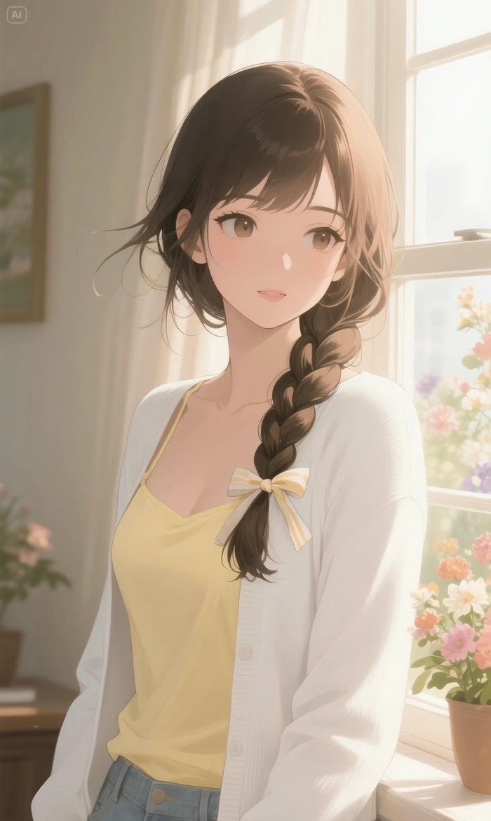 anime girl tóc đen dịu dàng vẻ đẹp kín đáo