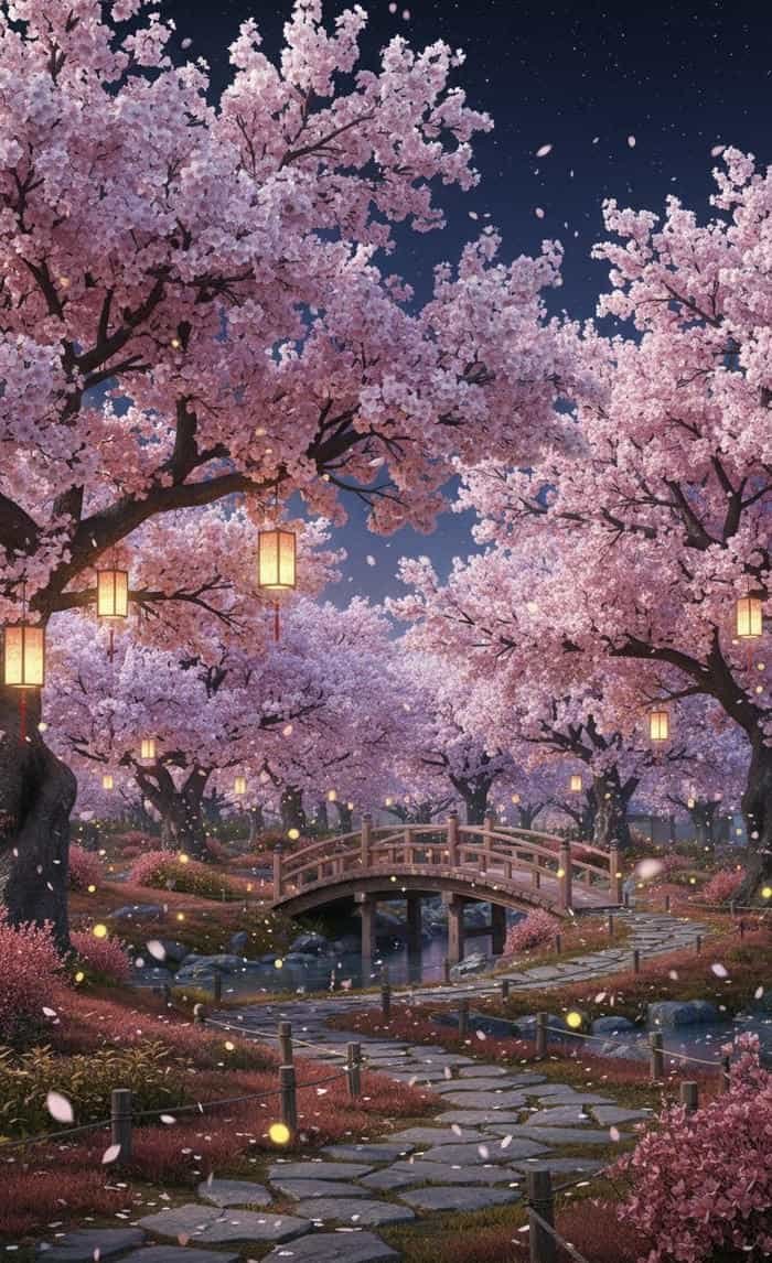 anime hoa anh đào tinh tế nhẹ