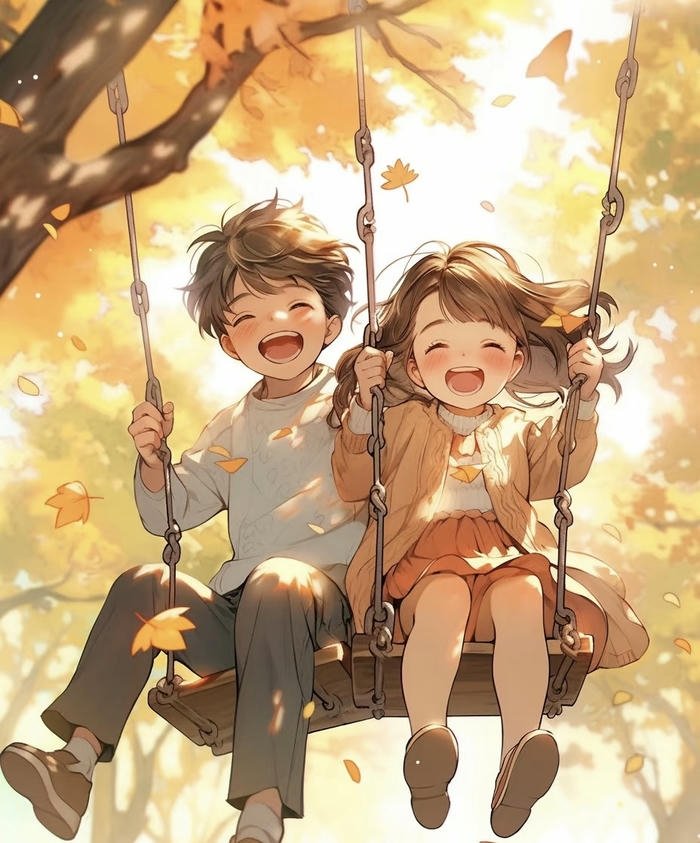 bản vẽ cặp anime dưới hàng cây vàng