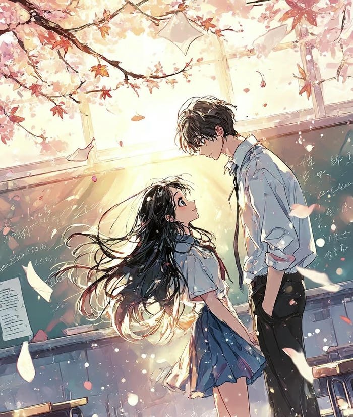 bố cục cặp anime mùa thu lãng mạn