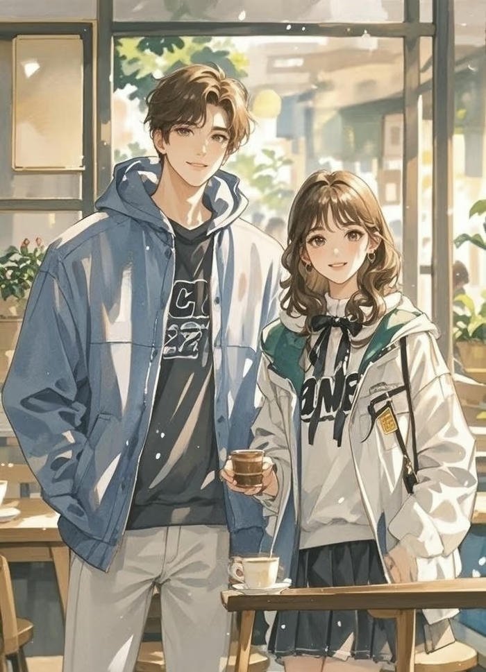 bức minh họa cặp đôi anime mùa thu