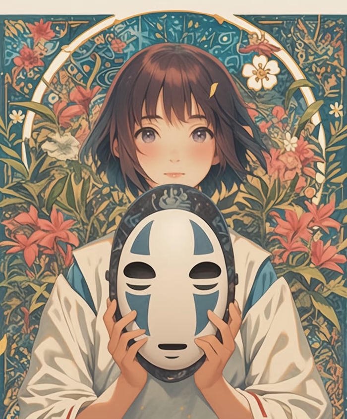 bức vẽ nhân vật nữ anime mặt nạ