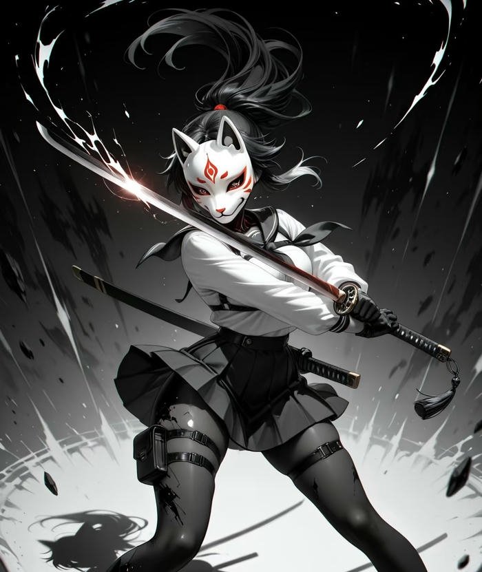 chi tiết cô gái anime mặt nạ