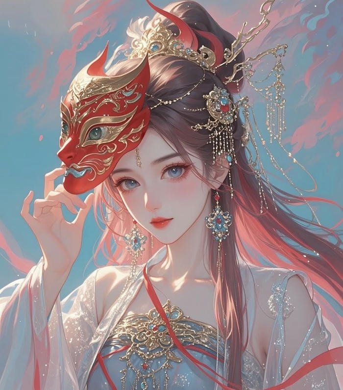 chi tiết nhân vật nữ anime mặt nạ