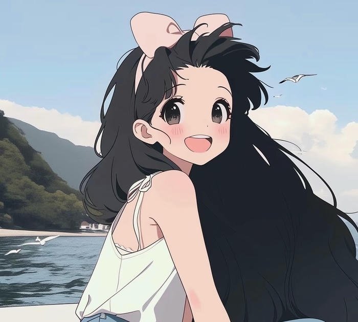 girl anime tóc đen dịu dàng ánh mắt trong trẻo