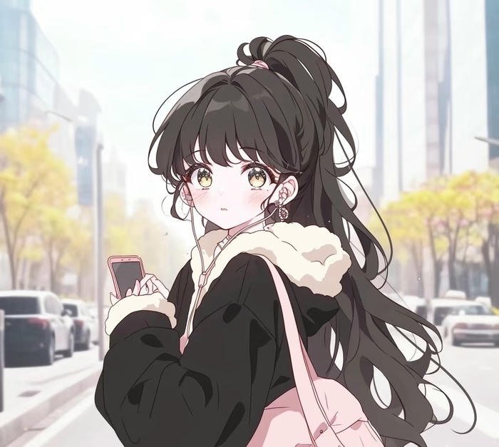 girl anime tóc đen dịu dàng dáng vẻ thanh thoát