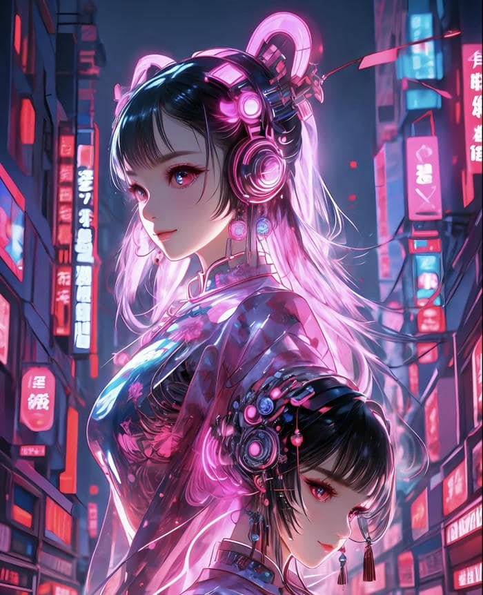 hình ảnh anime ánh sáng neon nhẹ nhàng